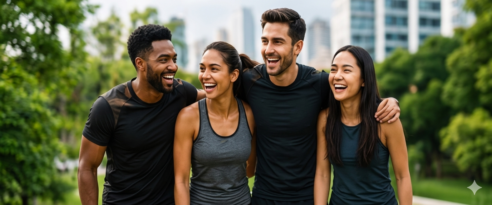 Diverse group of friends celebrating fitness together